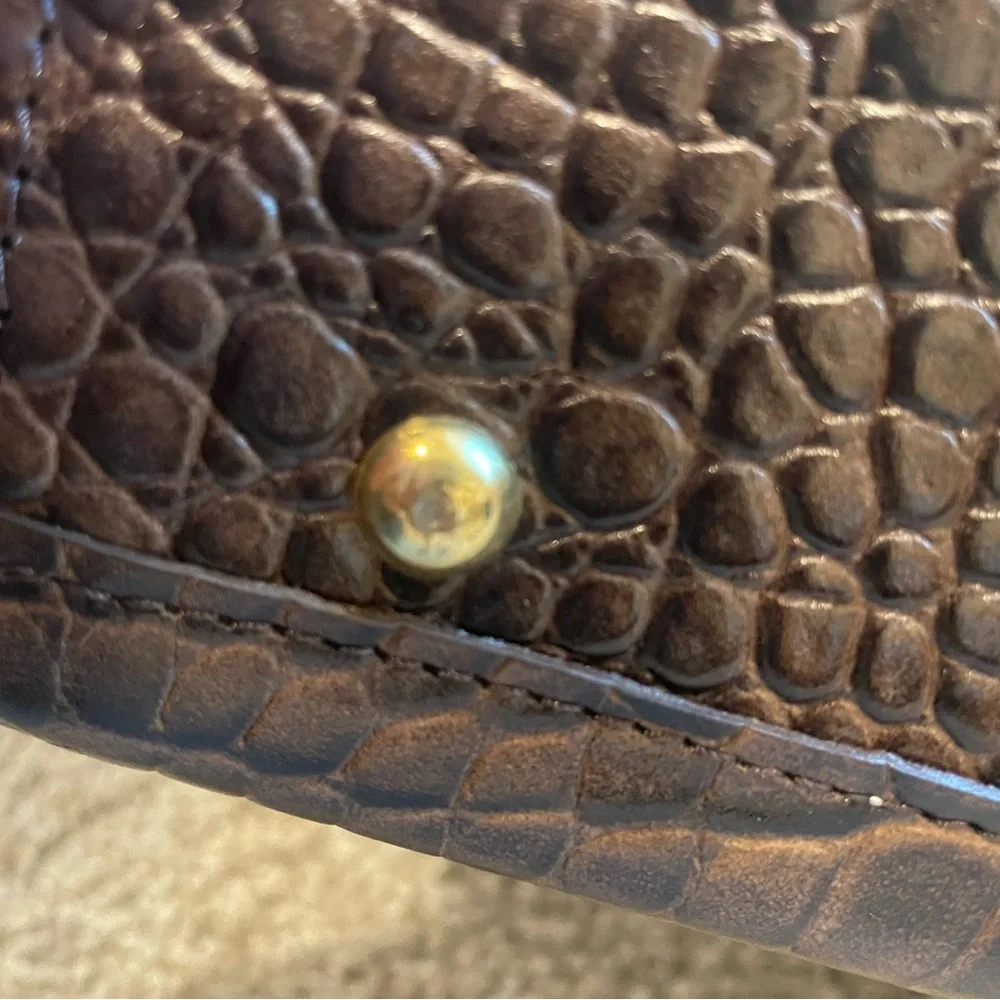 Classic Croc-Embossed Top-Handle Satchel in Dark Brown - Picture 4 of 14